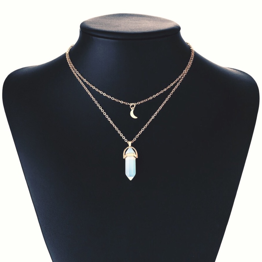 Double Layer Crystal Moon Choker Necklace - Picture 4 of 6